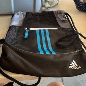 Adidas Black Cinch Bag Blue Stripes